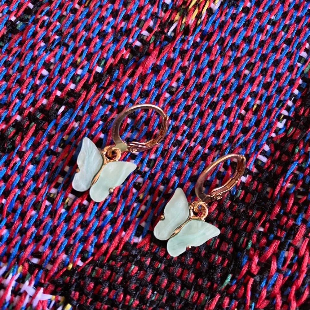 Small Mint Green Butterfly Dangle Earrings